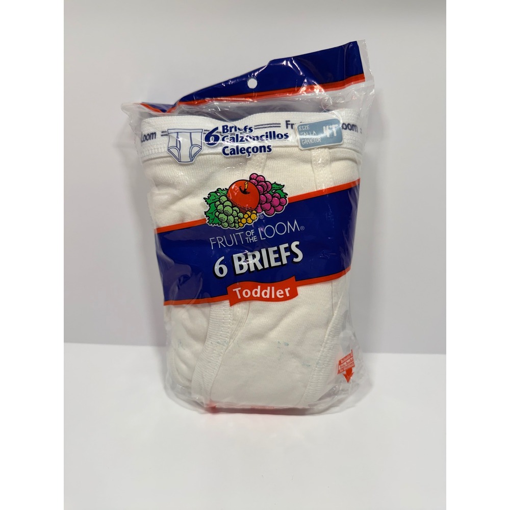 Vintage Fruit of the Loom Toddler Boys 6 Pack White Briefs Sz 4T 100% Cotton